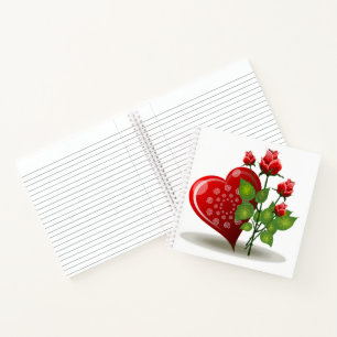 VALENTINE RED HEART AND RED ROSES NOTEBOOK