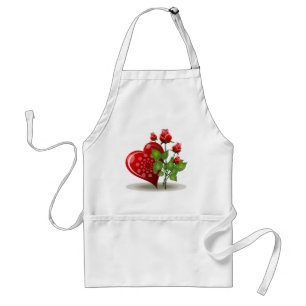 VALENTINE RED  HEART AND RED ROSES STANDARD APRON
