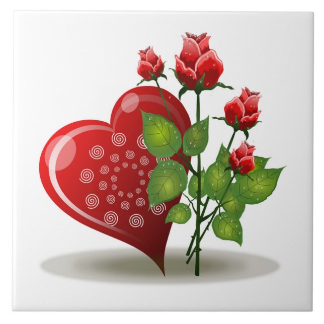 VALENTINE RED  HEART AND RED ROSES TILE (Front)