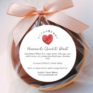 Valentine Red Heart Bakery Ingredient Watercolor Classic Round Sticker