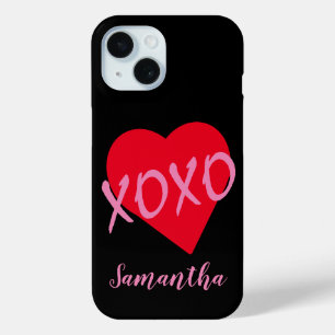 Valentine Red Heart Pink XOXO Black Simple Cute iPhone 15 Case