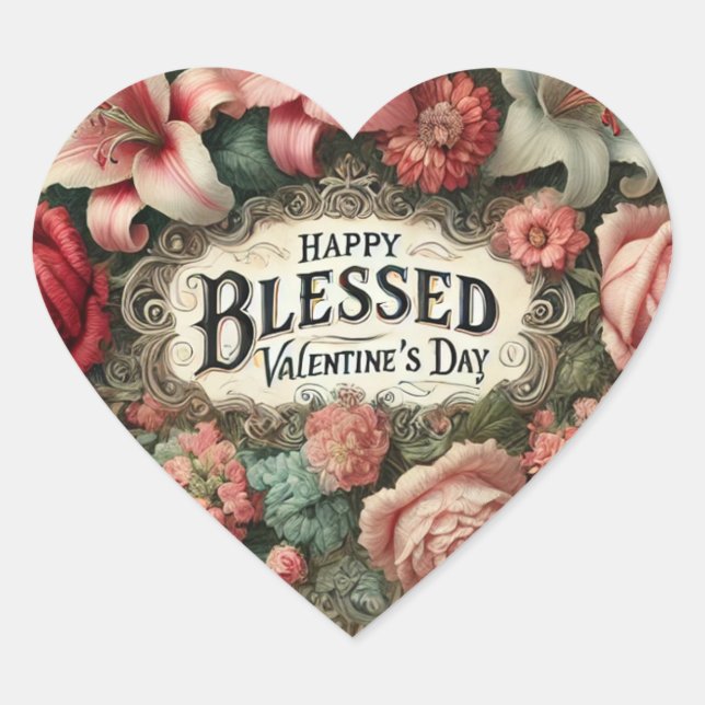 Valentine Red Heart Roses Vintage Wreath Heart Sticker (Front)