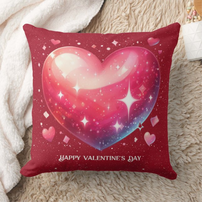 Valentine Red Heart Stars  Throw Pillow (Blanket)