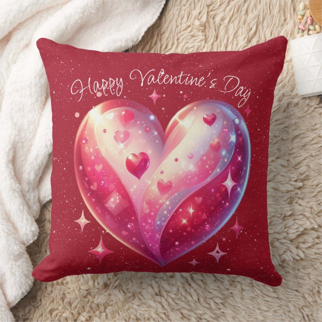 Valentine Red Heart Stars  Throw Pillow (Blanket)