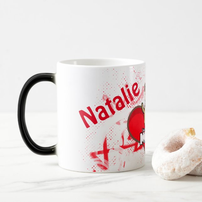 Valentine red heart with bear magic mug (With Donut)