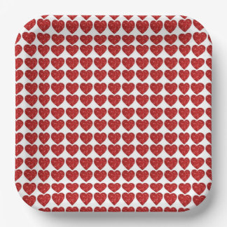 Valentine Red Hearts Paper Plate
