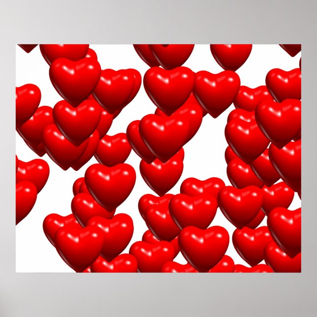 Valentine Red Hearts Random Bunch Glossy Poster (Front)