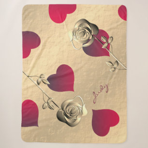 Valentine Red Hearts Rose Gold Sherpa Blanket