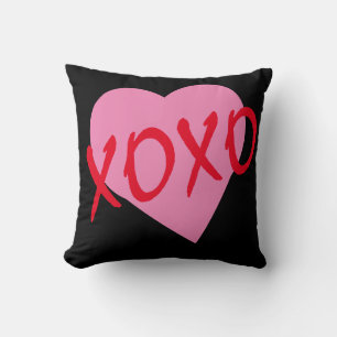 Valentine Red Hugs Kisses XOXO Pink Heart Fun Throw Pillow
