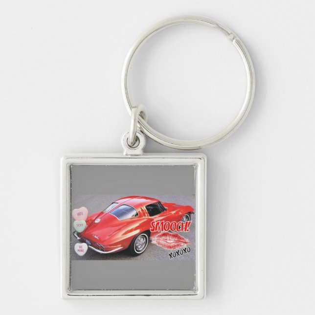 Valentine Red Split Window Corvette Classic Keychain (Front)