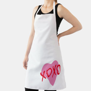 Valentine Red XOXO Pink Heart Bold Modern White Apron