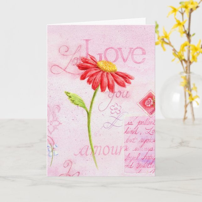 Valentine Religieux Red Daisy Carte de voeux (Fleur jaune)