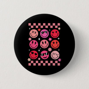 Valentine Retro Groovy Pink Happy Face 2 Inch Round Button