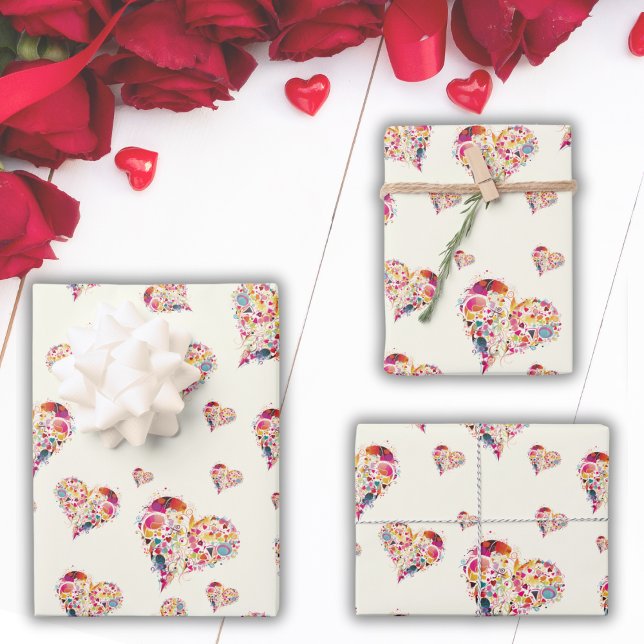 Valentine Retro Hearts Pattern Wrapping Paper Sheet (Creator Uploaded)