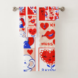 Valentine Retro Love Hugs Cute Pattern Bath Towel Set
