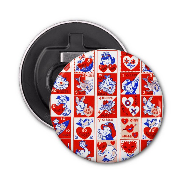 Valentine Retro Love Hugs Cute Pattern Bottle Opener (Front)