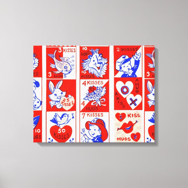 Valentine Retro Love Hugs Cute Pattern Canvas Print (Front)