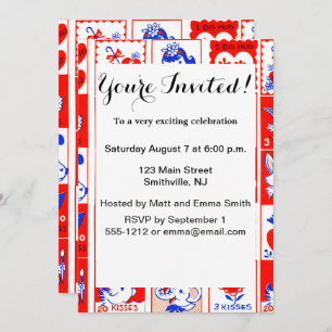 Valentine Retro Love Hugs Cute Pattern Invitation