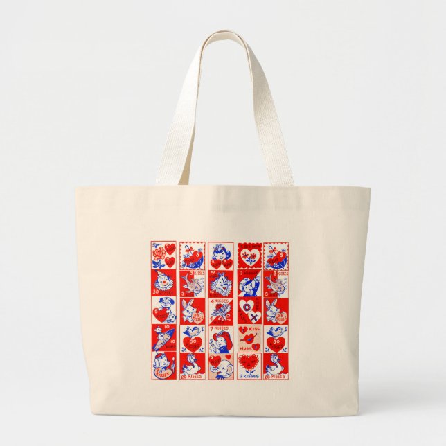 Valentine Retro Love Hugs Cute Pattern Large Tote Bag (Front)
