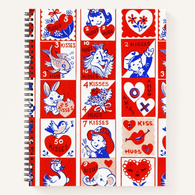 Valentine Retro Love Hugs Cute Pattern Notebook (Front)
