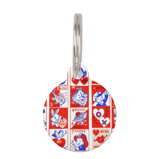 Valentine Retro Love Hugs Cute Pattern Pet Tag (Front)