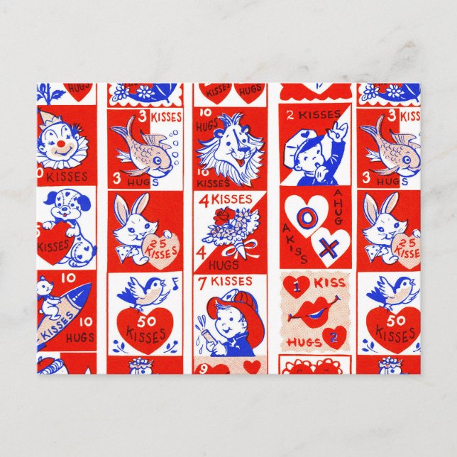 Valentine Retro Love Hugs Cute Pattern Postcard (Front)