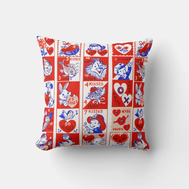 Valentine Retro Love Hugs Cute Pattern Throw Pillow (Front)