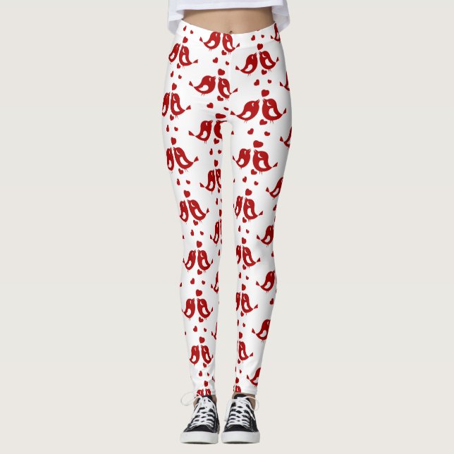 Valentine Romantic Love Birds Sweeping Hearts  Leggings (Front)