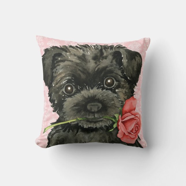 Valentine Rose Affenpinscher Throw Pillow (Front)