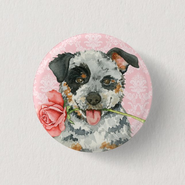 Valentine Rose Australian Cattle Dog 1 Inch Round Button (Front)