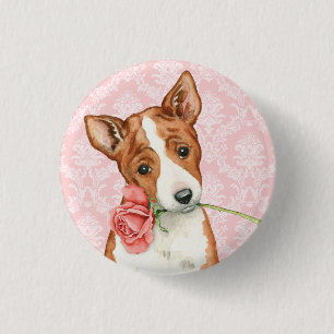 Valentine Rose Basenji 1 Inch Round Button