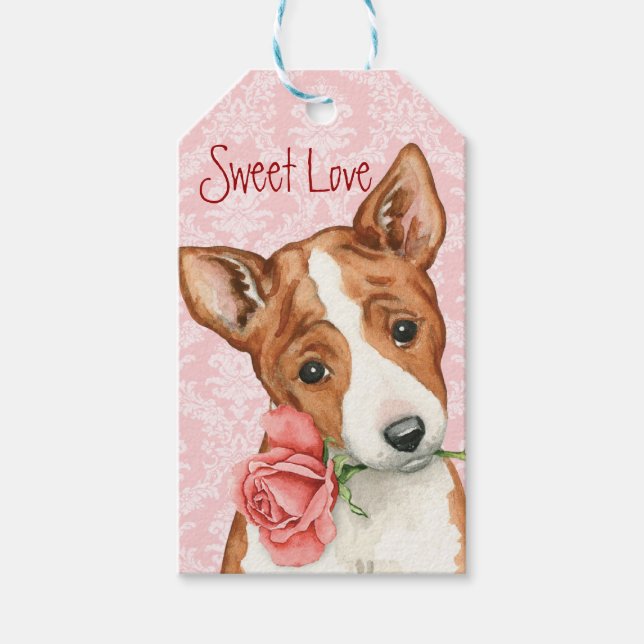 Valentine Rose Basenji Gift Tags (Front)
