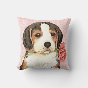 Valentine Rose Beagle Throw Pillow