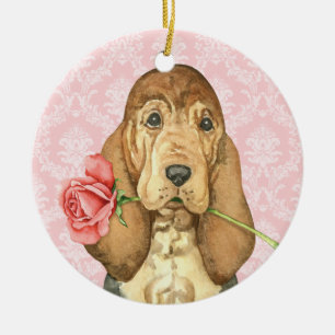 Valentine Rose Bloodhound Ceramic Ornament