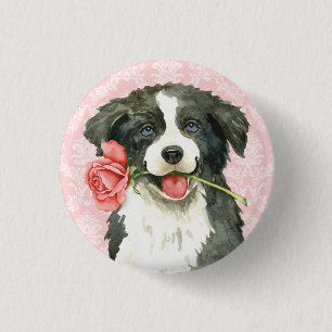 Valentine Rose Border Collie 1 Inch Round Button