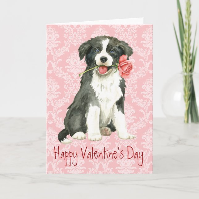Valentine Rose Border Collie Holiday Card (Front)