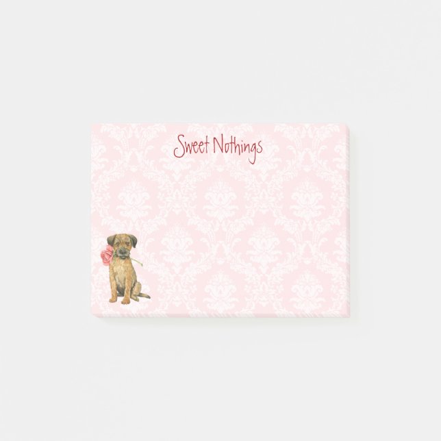 Valentine Rose Border Terrier Post-it Notes (Front)
