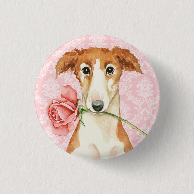 Valentine Rose Borzoi 1 Inch Round Button (Front)