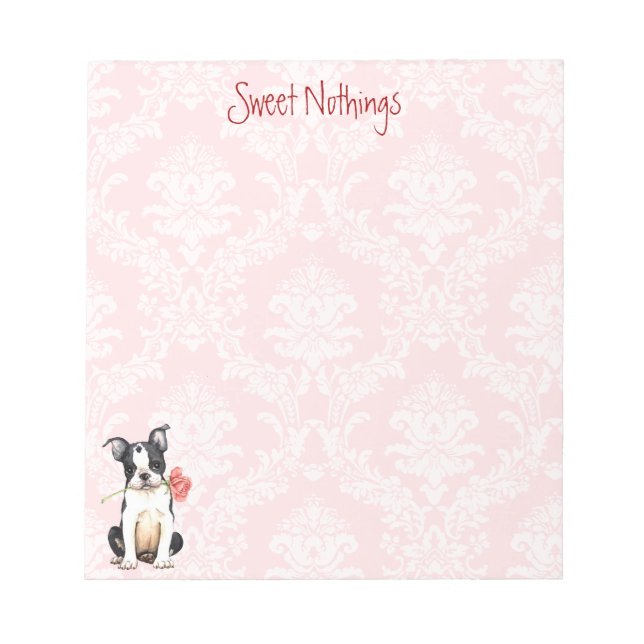 Valentine Rose Boston Terrier Notepad (Front)