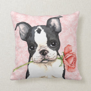 Valentine Rose Boston Terrier Throw Pillow