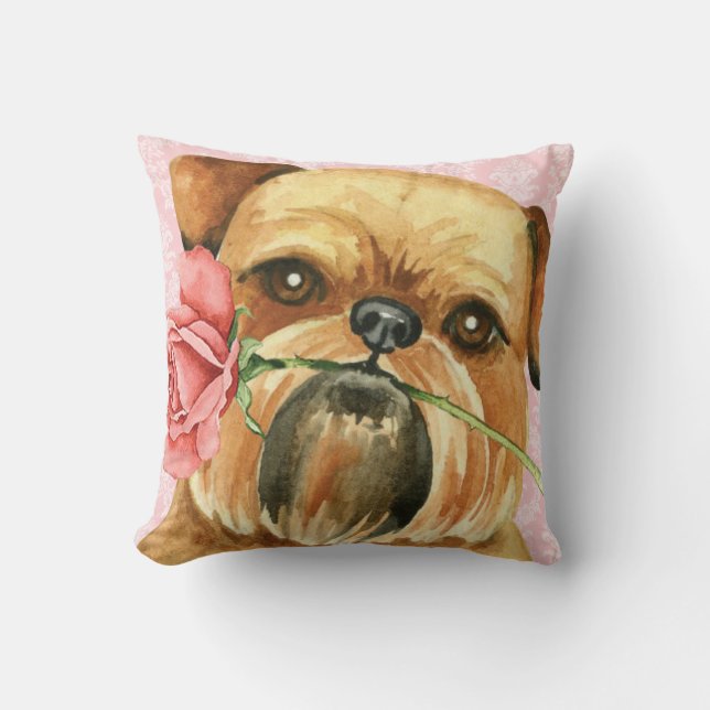 Valentine Rose Brussels Griffon Throw Pillow (Front)