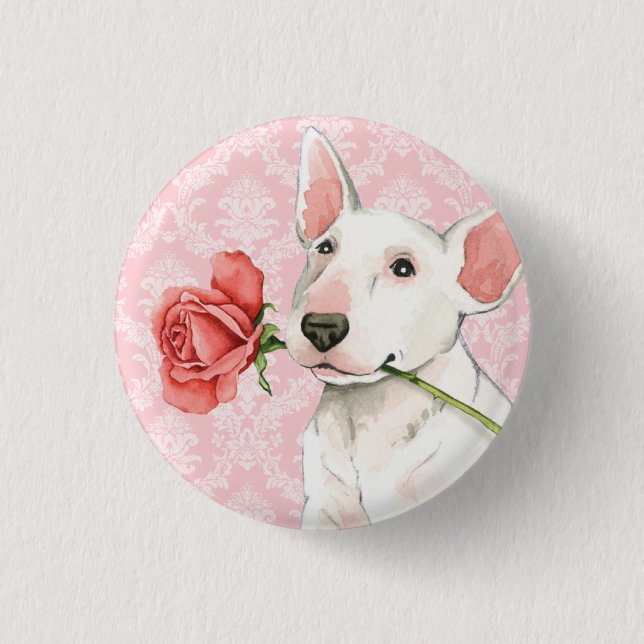 Valentine Rose Bull Terrier 1 Inch Round Button (Front)