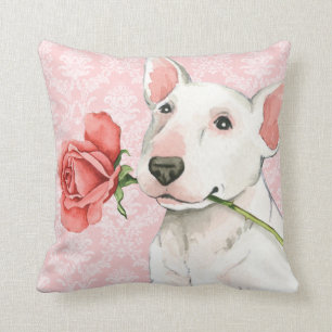 Valentine Rose Bull Terrier Throw Pillow