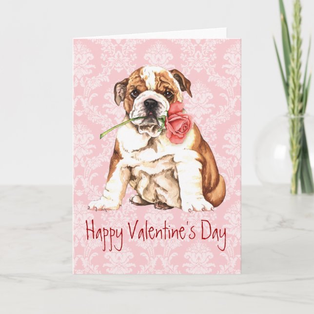 Valentine Rose Bulldog Holiday Card (Front)