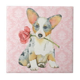 Valentine Rose Cardigan Welsh Corgi Tile