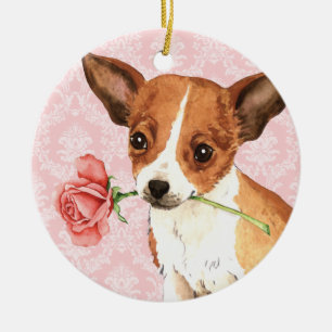 Valentine Rose Chihuahua Ceramic Ornament