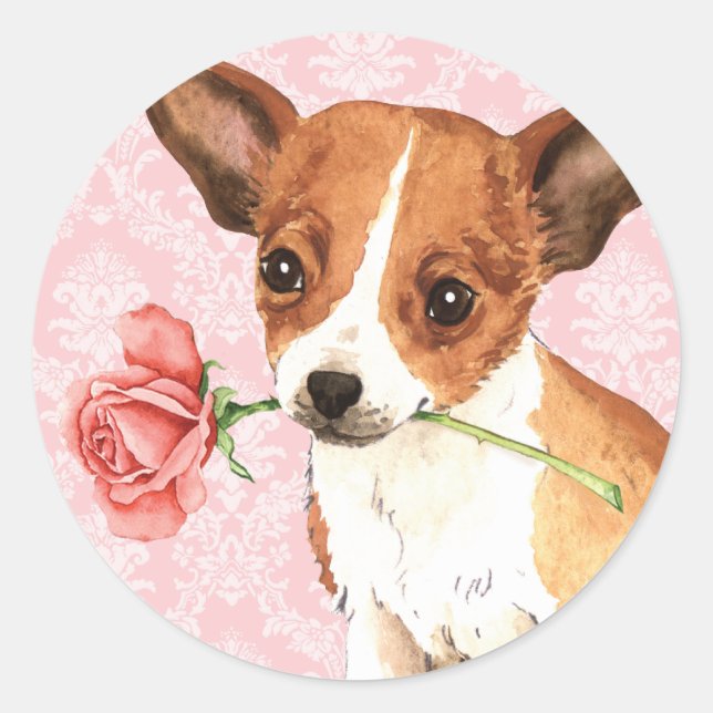 Valentine Rose Chihuahua Classic Round Sticker (Front)