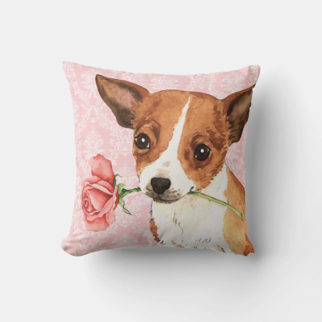 Valentine Rose Chihuahua Throw Pillow (Front)