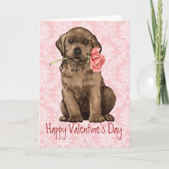 Valentine Rose Chocolate Lab Holiday Card (Front)