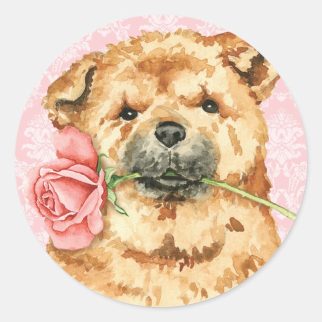Valentine Rose Chow Classic Round Sticker (Front)